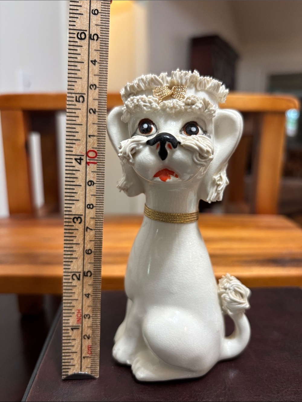 VTG mid-century ceramic spaghetti ware poodle dog figurine matchstick holder.